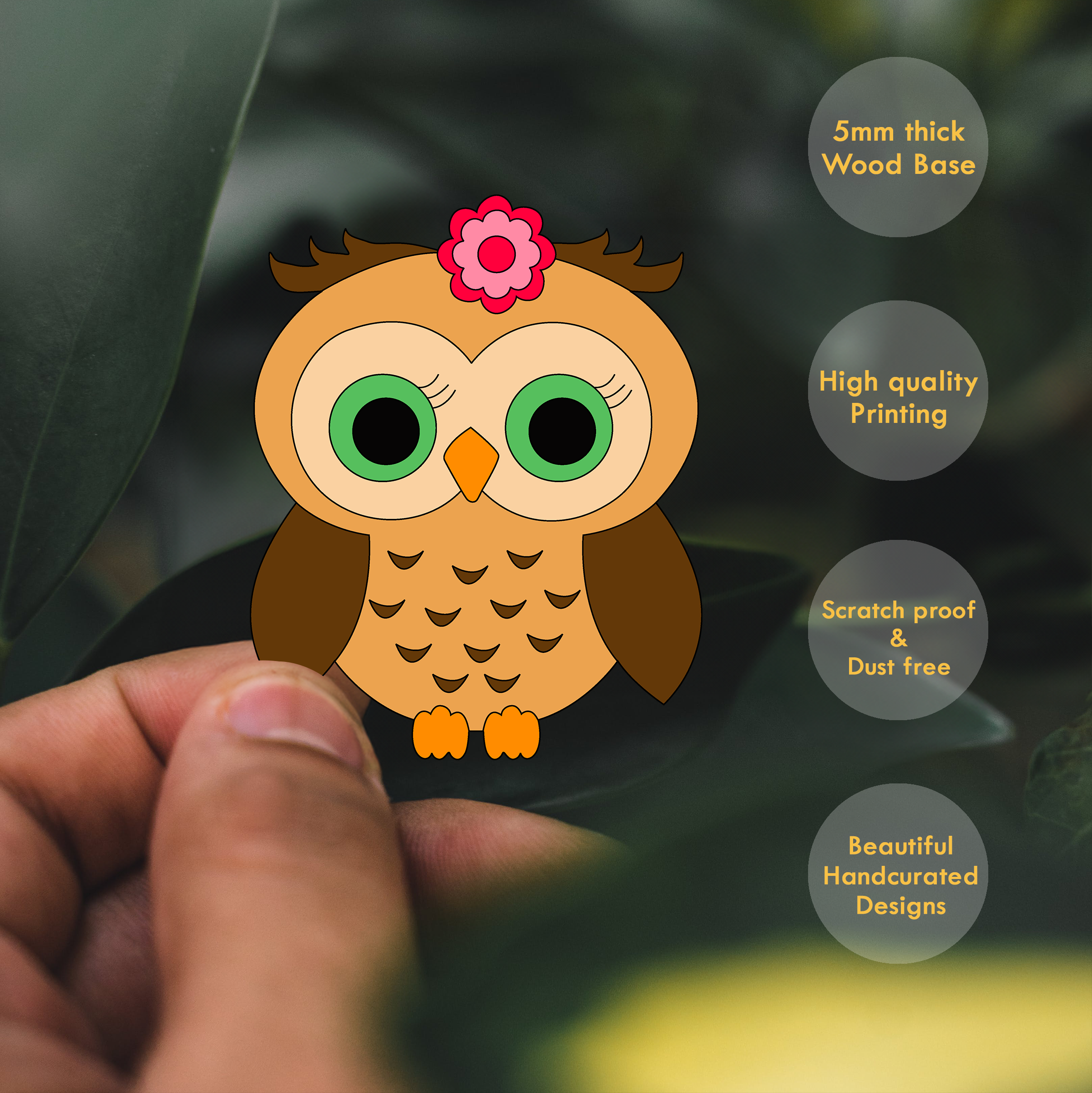 Wooden Fridge Magnet - Owl
